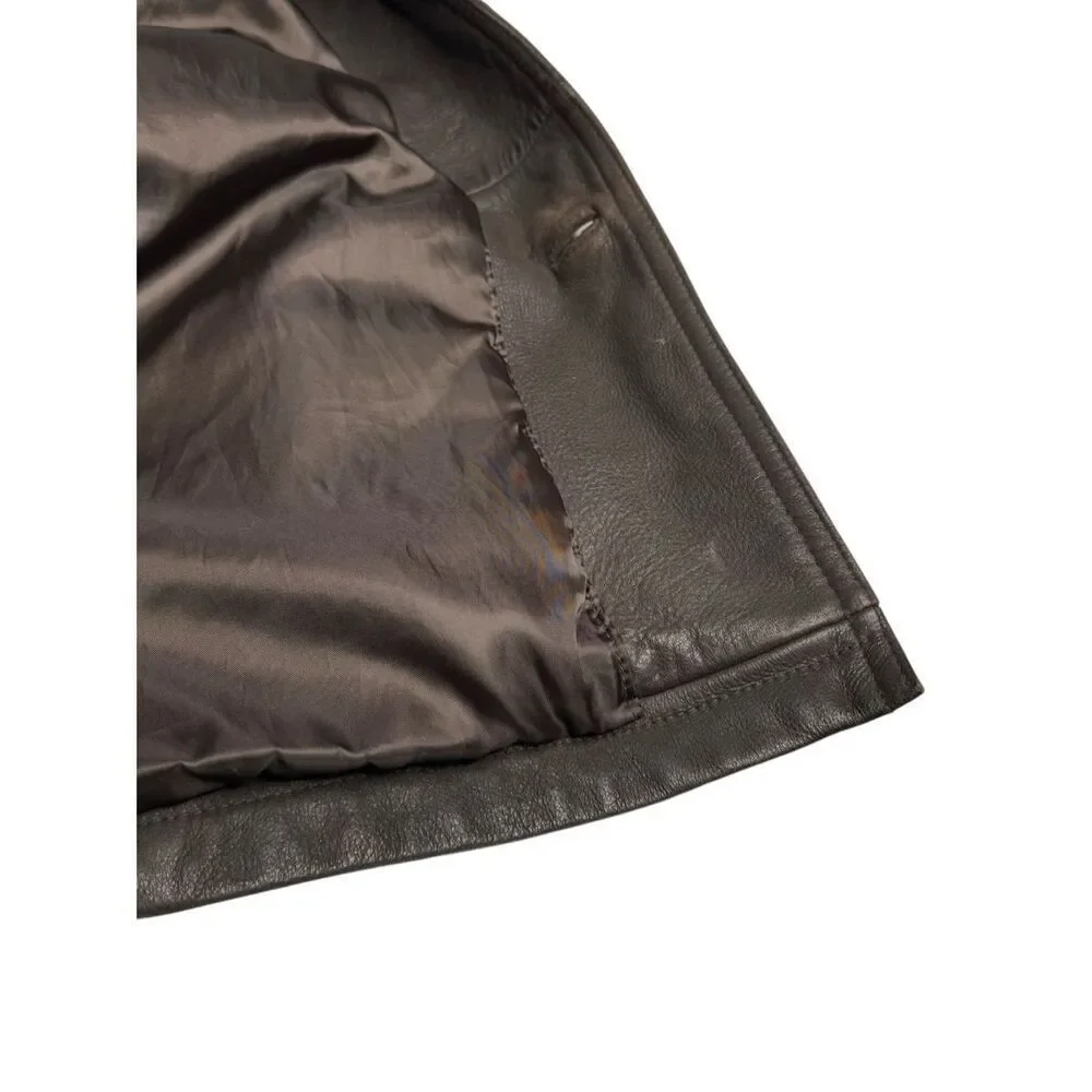 BKE 67 brown mid length  button up leather coat size XL